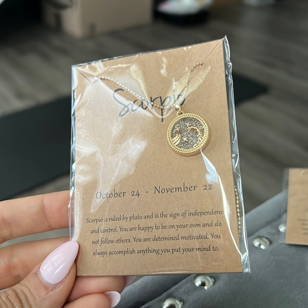 NWT Scorpio Constellation Gold Chain Zodiac Sign Round Pendant Necklace